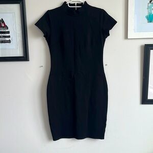 BLACK SEMI BODY CON SHORT SLEEVE WOMEN DRESS SIZE L